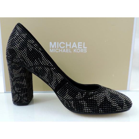 Women's Michael Kors Jamie Pump Studded Block Heel Floral Print Black - Picture 8 of 9